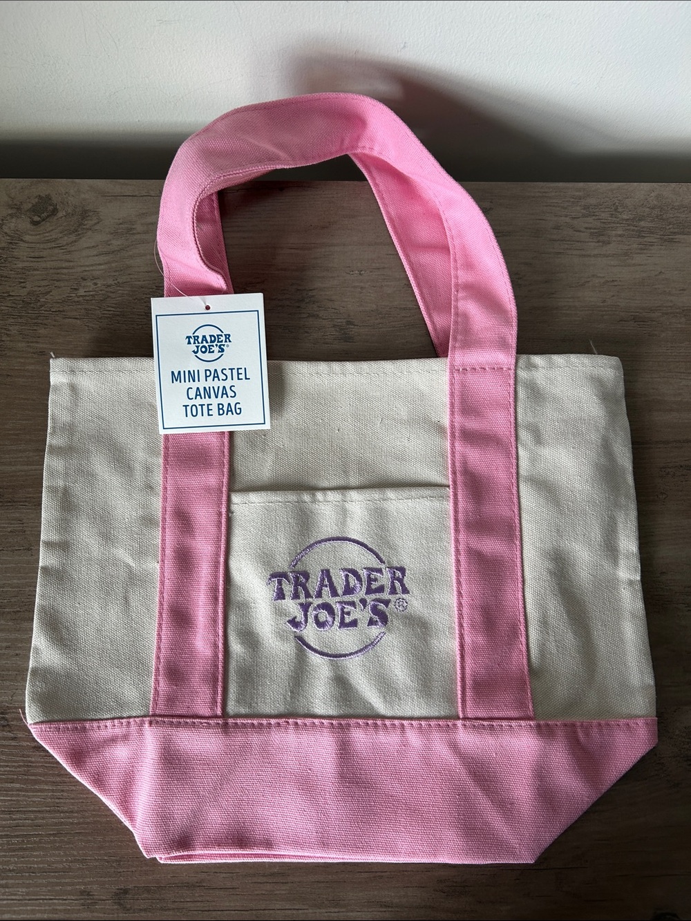 Trader Joe’s Mini Pink Pastel Canvas Tote Bag NWT